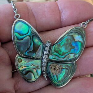 Sterling Silver Abalone Butterfly Necklace